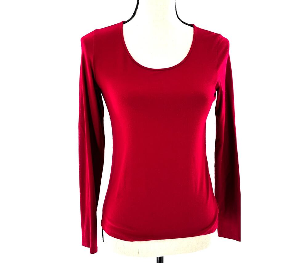 Eileen Fisher Jersey Stretch Top XS Red Tee Shirt Blouse Capsule Minimalist